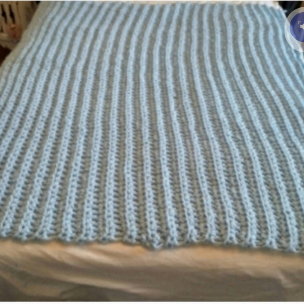 Cozy Handmade Blue Crochet Blanket Lapghan Throw 36" X 37" Blue Baby Shower Gift